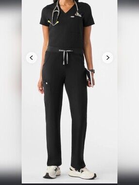 FIGS Kade Technical Collection Scrub Pants in black, size Med Tall (M/T).